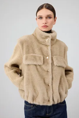 Derimod Cortina Kadın Bej Kısa Teddy Mont