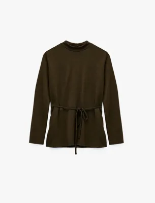 Koton Slim Fit Uzun Kollu Hafif Dik Yaka Kemerli Tişört