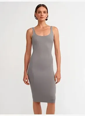 Dilvin 91200 U Yaka Poliamid Midi Elbise