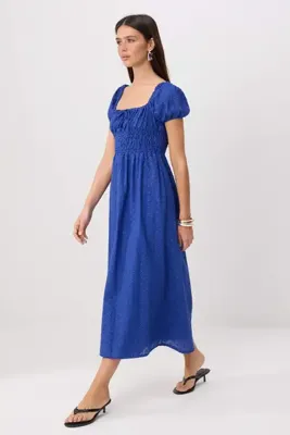 TRENDYOLMİLLA Saks Brode Gipeli Balon Kol Maxi Dokuma Elbise TWOSS26EL00683