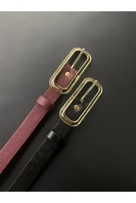 LİA KEMER 2'li Kare Gold Tokalı Kemer Bel Kemeri Ceket Kemeri Elbise Kemeri Pantolon Kemeri
