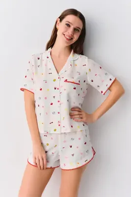 SUWEN Smile Gömlek Yaka Şort Pijama Takımı