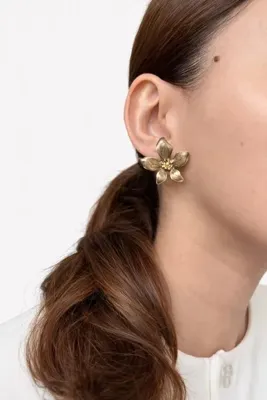 Ressia Işıltılı Yaprak Model Kahverengi Mineli Küpe