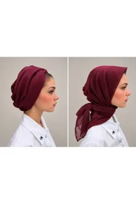Genel Markalar Kadın %100 Pamuklu Kenarları Oyalı İç Tülbent Tesettür İç Başörtüsü Bordo 100x100 cm
