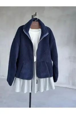 By Pakize Basic Fermuarlı Peluş Teddy Ceket