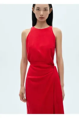 MANGO Woman Bağ detaylı midi elbise