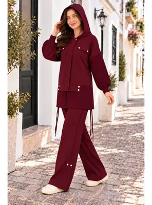 Benguen Cep Detaylı Fermuarlı İkili Takım N8313 Bordo