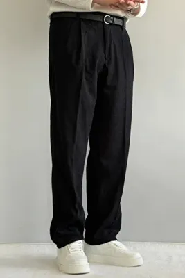 TRENDYOL MAN Siyah Erkek Baggy Kadife Pantolon TMNAW26PL00022