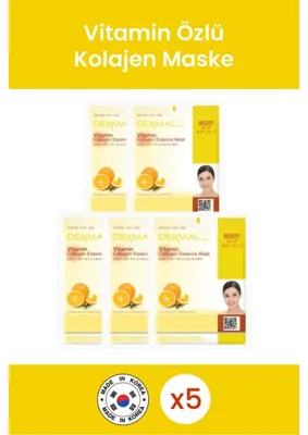 Dermal Aydınlatıcı, Sıkılaştırıcı, Arındırıcı Vitamin Özlü Kolajen Maske 23GR 5 Adet