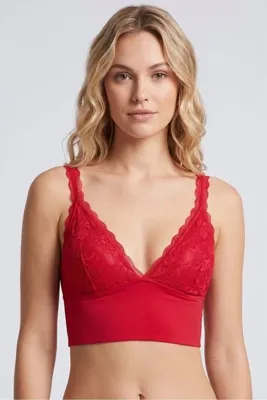 OBJE Kadın Kırmısı Dantelli V Yaka Askılı Bralet