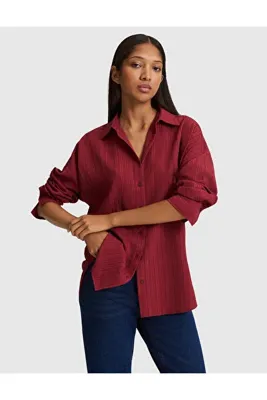 Pierre Cardin Bordo Oversize Uzun Kollu Gömlek 50318232-VR014