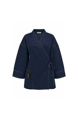 praye Yandan Bağlamalı Denim Ceket Koyu Mavi