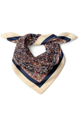 nehir eşarp Retro Modern Kontrast Çerçeveli Çiçek Desen Fular Bandana 50x50 Cm