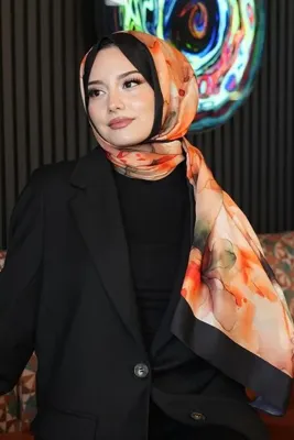 AFVENTE Sulu Boya Desen Turuncu Soft Pamuk Şal