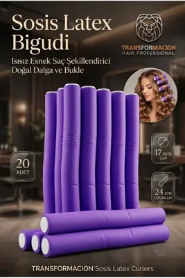 Transformacion 17 mm 20'li Mega Set Sosis Bigudi 17mm | Kalın ve Dolgun Su Dalgası için Isısız Esnek Saç Şekillendirici Sosis Latex Bigudi 721915