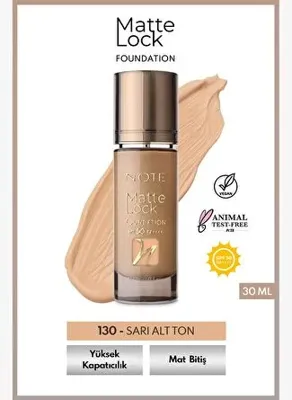 Note Cosmetics Note Matte Lock Foundation 130 Classic Beige SPF 50 Yoğun Kapatıcı Mat Bitişli Fondöten