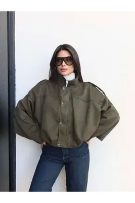 ESRAHELVACI Apoletli Süet Bomber Ceket