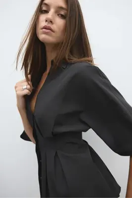 Stradivarius Yarasa kollu, pilili poplin gömlek