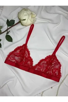 ROZENİN LINGERIE Kırmızı Dantelli Balensiz Aura Bralet Sütyen