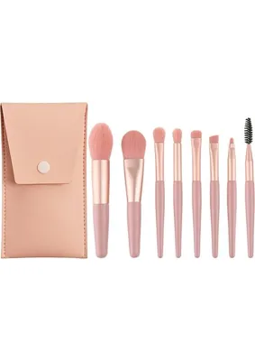 Str Store Xspring Makyaj Fırça Seti, Pu Çanta ile 8 Adet Seyahat Kozmetik Fırça Seti, Mini Boyut Taşınabilir Fondöten Göz Farı Yüz Gözler Dudaklar Kızlar ve Kadınlar Için Kozmetik Araçları (Mercan Pembesi)