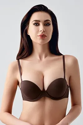 C&City Double Push-Up Dolgulu Straplez Sütyen C17040 Kahverengi