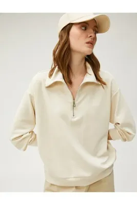 Koton Modal Sweatshirt Yarım Fermuarlı Dik Yaka