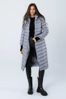 Space Fashion Kadın Metalik Gri Uzun Şişme Mont