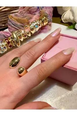Merishe Jewerly Gold İkili Sarmal Bombeli Kararmaz Ayarlanabilir Kararmaz Yüzük