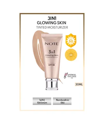 Note Cosmetics 3 in 1 Glowing Skin Tinted Moisturizer 50 SPF Işıltılı Aydınlatıcı Krem
