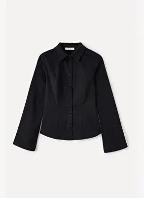 Mudo Kadın Siyah Fitted Casual Uzun Kollu Gömlek