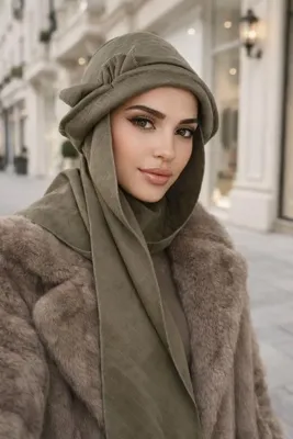 Aişe tesettür Haki Aksesuarlı Atkılı Vintage Şapka