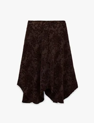 Koton Volanlı A Kesim Slim Fit Çiçek Desenli Midi Etek