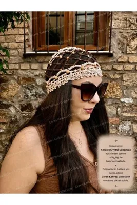 Ceren Kahveci Collection Örgü Kroşe Başlık File Şapka El Yapımı Saç Aksesuarı
