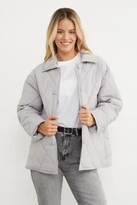 Fulla Moda Kapitone Desenli Oversize Düğmeli Mont