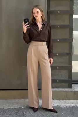 Sateen Bel Detaylı Pantolon - Koyu Bej