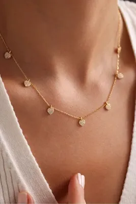 Nereze 925 Ayar Gümüş Gold Kaplama Zirkon Taşlı Kalp Kolye