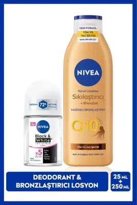 Nivea Q10 Bronzlaştırıcı Vücut Losyonu 250ml Ve Mini Roll-on Deodorant Black&white Invisible Clear 25ml