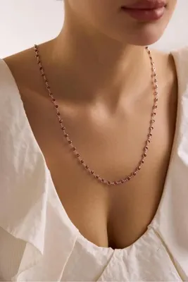 Nereze 925 Ayar Gümüş Rodyum Kaplama 90 Cm Uzunluk Kırmızı 4 mm Zirkon Taşlı Kolye
