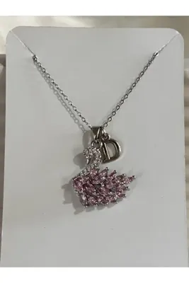 bijoux uniques 316L Çelik pembe zirkon taşlı kuğu D harfli kolye