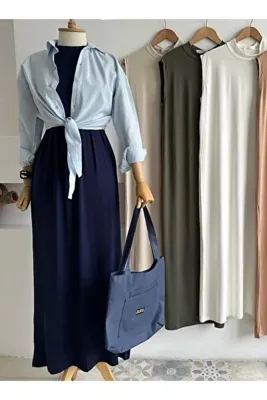 ENDAMIM Yarım Yaka Kolsuz Rahat Kalıp Esnek Penye Kumaş Elbise Astar / Içlik