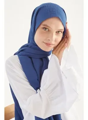 InStyle Elle F Desen Jakarlı Pamuklu Şal - İndigo