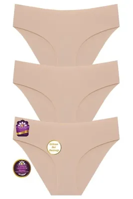 papatya lingerie Lazer Kesim Orta Yüksek Bel İpeksi Kumaş İz Yapmayan Külot 3'lü Paket w-2881-3 r9/7