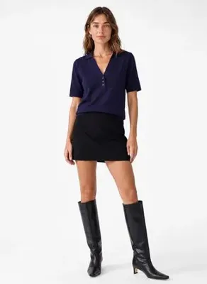 Koton 7WAK90013HT Lacivert Kadın Polo Yaka Regular Fit Triko Kazak
