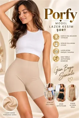 MİSTİRİK Porfy Model Kadın Yüksek Bel Lazer Kesim Toparlayıcı Şort Korse Ten Renk 093