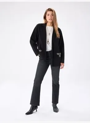 Faik Sönmez Cebi Boncuk Nakış Detaylı Triko Blazer Ceket W27TRH005