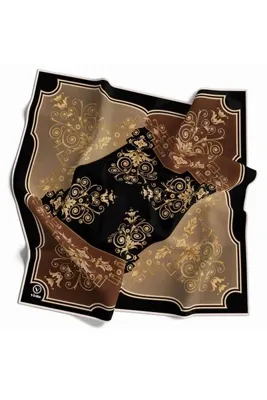 VİOLLA Twill Gold Desenli Zümrüt Yeşili Renkli 90x90 Eşarp (İpek İçermez) Kenar Dikiş Şekli El Dikişli