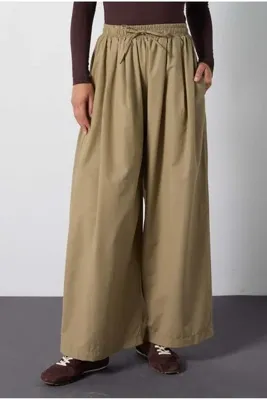 mina aise Kadın Haki Premium Lastikli Bol Kesim Poplin Pantolon 32012