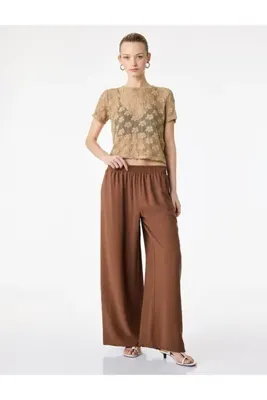 Koton Beli Lastikli Loose Fit Ekstra Yüksek Bel Geniş Paça Palazzo Pantolon