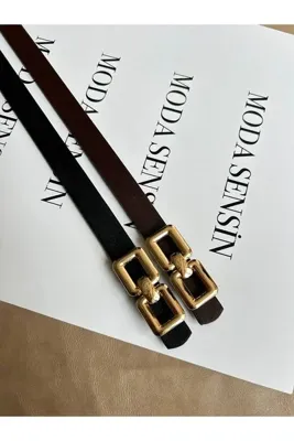 LİA KEMER 2'li Major Çift Dikdörtgen Tokalı Kemer Bel Kemeri Ceket Kemeri Elbise Kemeri Pantolon Kemeri