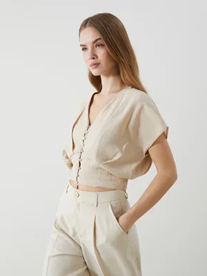 LCW Vision V Yaka Crop Kadın Bluz